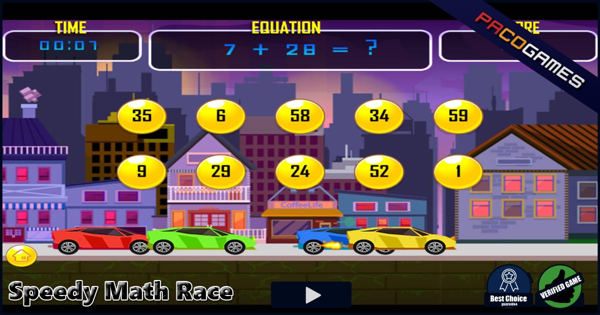 Mat Racing Game Speedy Math Race - Jouer à un jeu de maths gratuit en ligne | PacoGames